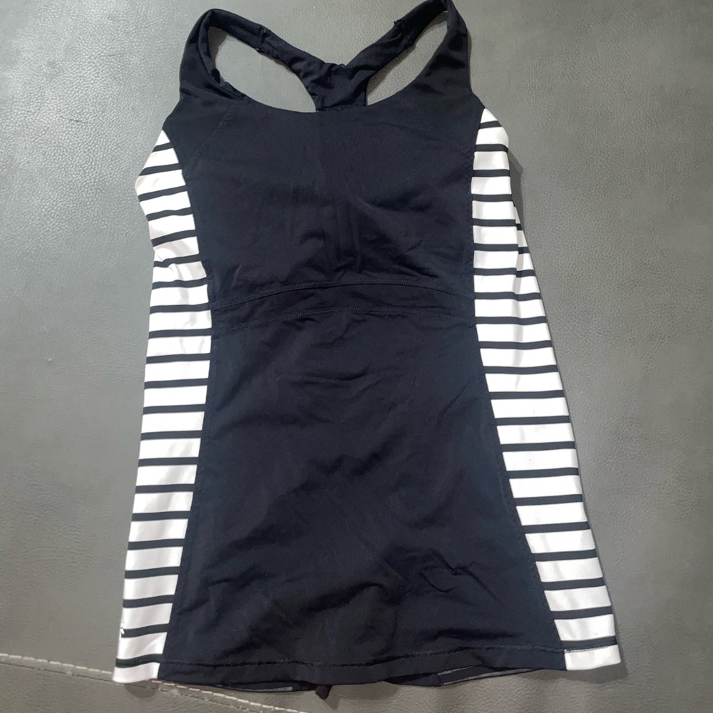 Athleta Black Tank with White Striped Sides